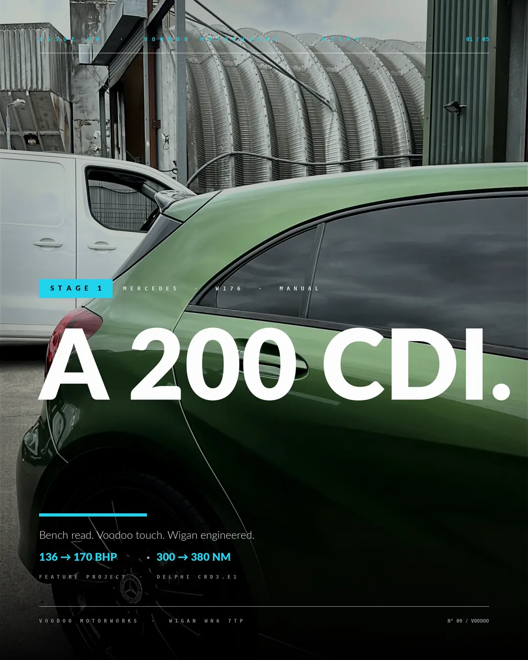 Green Mercedes-Benz A200 CDI at the workshop