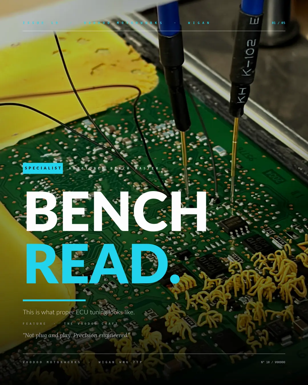 ECU on the Voodoo bench, probes connected